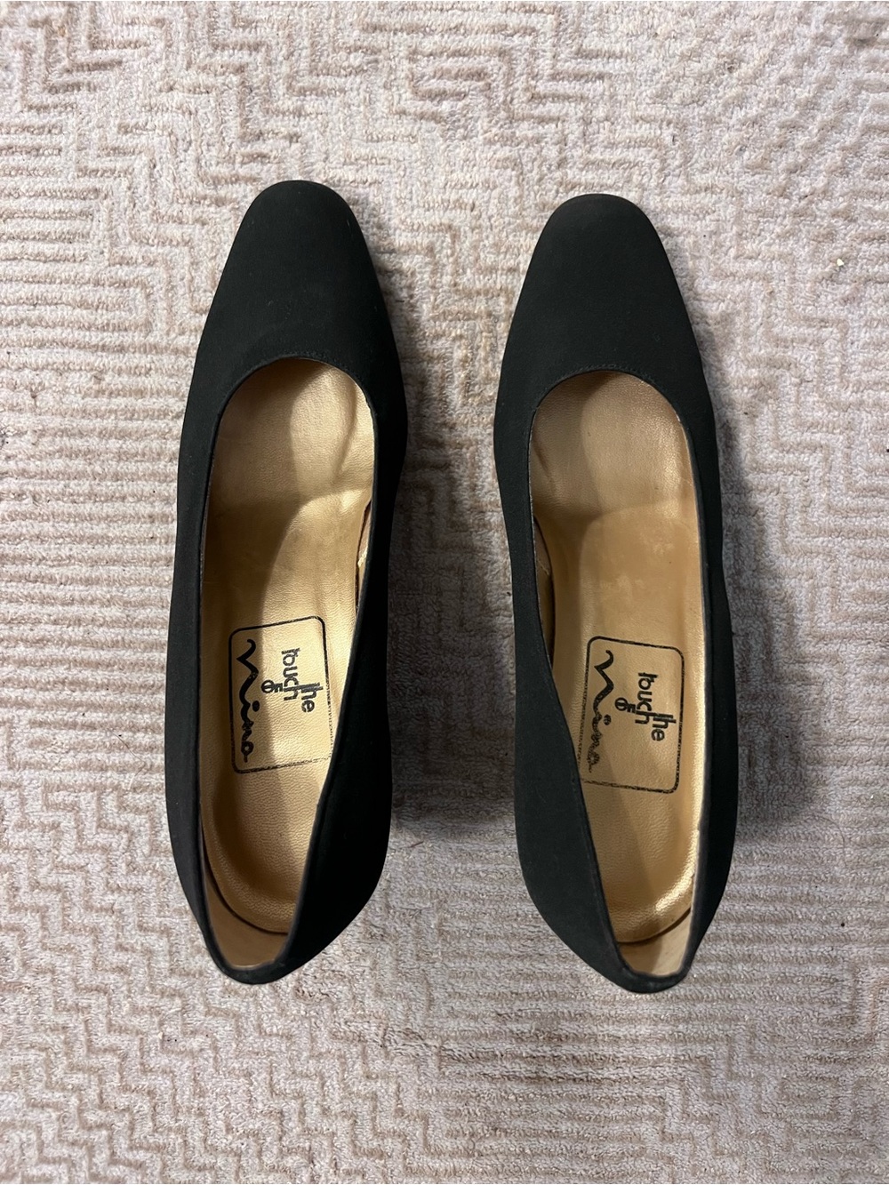 Black silk pumps size 7.5 M, 2 3/4” heel